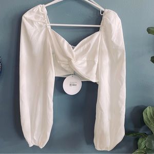 Long sleeve white Princess Polly crop top
